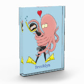 Funny octopus hugs diver cartoon humor fotoblokken (Links)