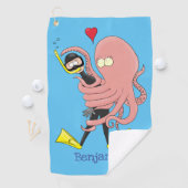 Funny octopus hugs diver cartoon humor golfhanddoek (Insitu)