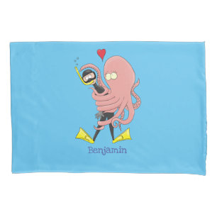 Funny octopus hugs diver cartoon humor kussensloop