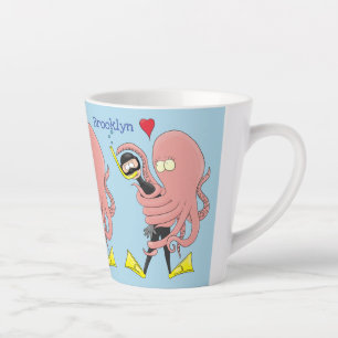 Funny octopus hugs diver cartoon humor latte mok