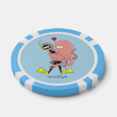 Funny octopus hugs diver cartoon humor poker chips (Enkel)
