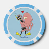 Funny octopus hugs diver cartoon humor poker chips (Achterkant)