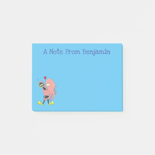 Funny octopus hugs diver cartoon humor post-it® notes (Voorkant)