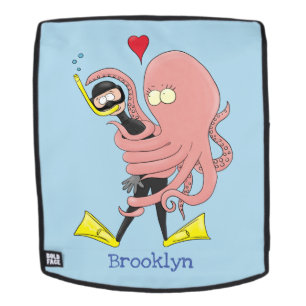 Funny octopus hugs diver cartoon humor rugtassen