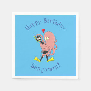 Funny octopus hugs diver cartoon humor servet