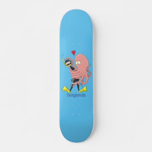 Funny octopus hugs diver cartoon humor skateboard