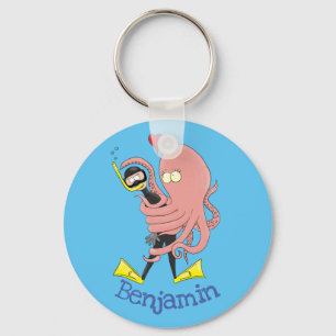 Funny octopus hugs diver cartoon humor sleutelhanger