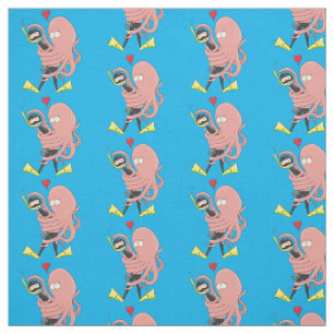 Funny octopus hugs diver cartoon humor stof