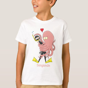 Funny octopus hugs diver cartoon humor t-shirt