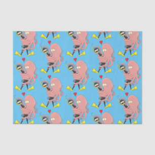 Funny octopus hugs diver cartoon humor tissuepapier