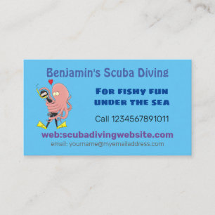 Funny octopus hugs diver cartoon humor visitekaartje