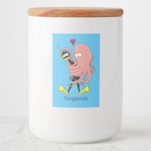 Funny octopus hugs diver cartoon humor voedselcontainer etiket