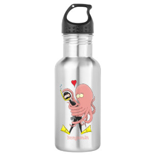 Funny octopus hugs diver cartoon humor waterfles 