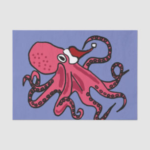 Funny Octopus in Santa Hat-kerstontwerp Tissuepapier
