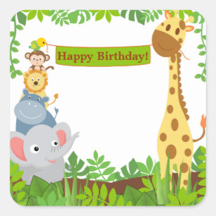 Funny Oerwoud Animals Happy Birthday Sticker
