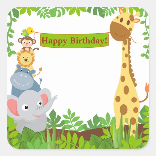 Funny Oerwoud Animals Happy Birthday Sticker (Voorkant)