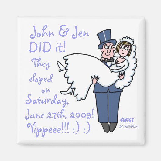 Funny Offbeat Wedding Elopement Magnet Sjabloon Magneet (Voorkant)