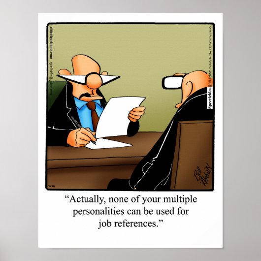Funny Office Humor Poster "Arbeidsreferenties" (Voorkant)