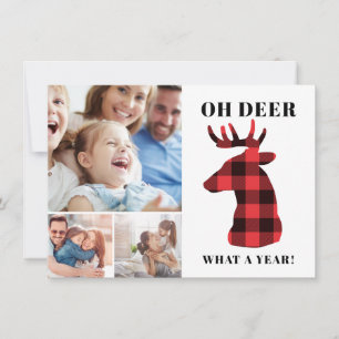 Funny Oh Deer What a Year Plaid Photo Collage Feestdagenkaart