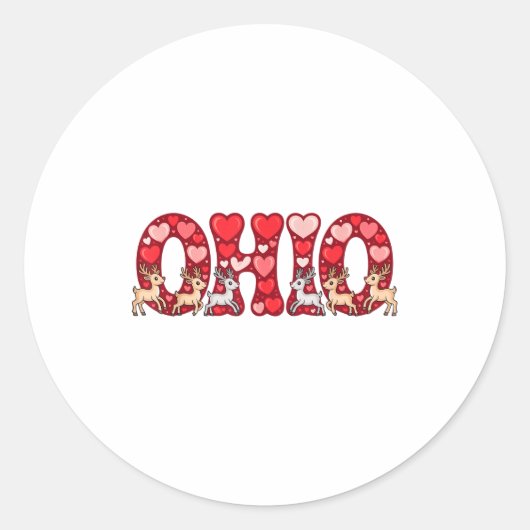 Funny Ohio Deer Midwestern Party O-h-i-o In Valent Ronde Sticker (Voorkant)