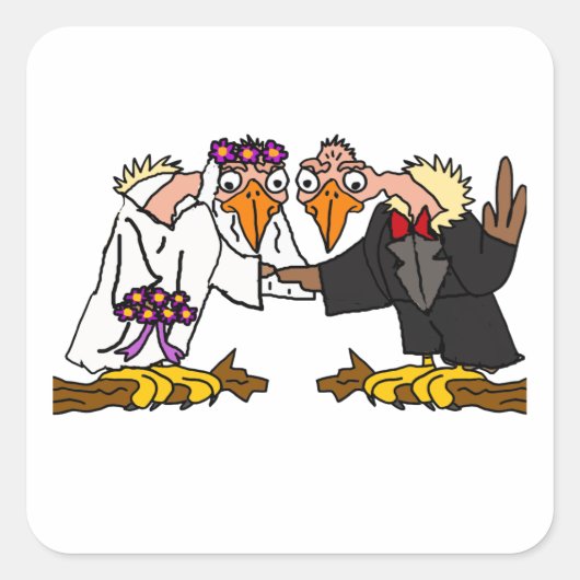 Funny Old Buzzard Wedding Cartoon Art Vierkante Sticker (Voorkant)