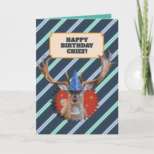 Funny Old Man Birthday Card met Stag Kaart