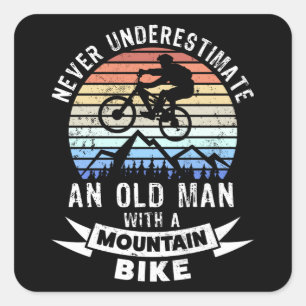 Funny Old Man Mountain Biking MTB Gift Vierkante Sticker