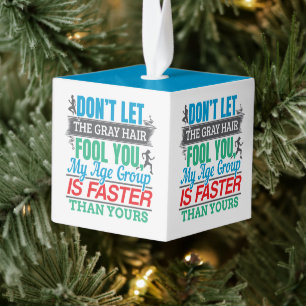 Funny Old Runner - Snellere Leeftijdsgroep aan het Kubus Ornament