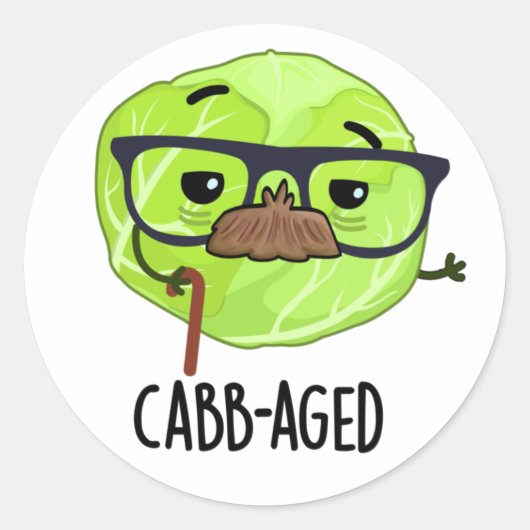 Funny Old Veggie Cabbage Pun Ronde Sticker (Voorkant)