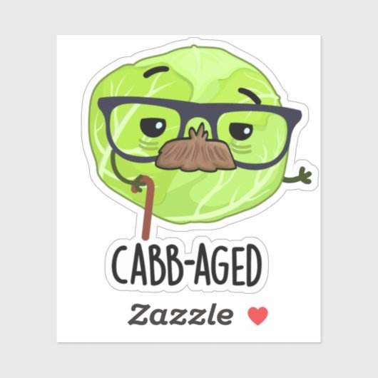 Funny Old Veggie Cabbage Pun Sticker (Vel)