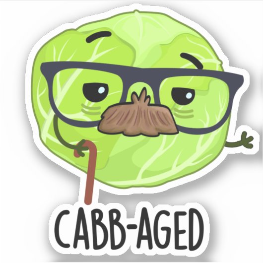 Funny Old Veggie Cabbage Pun Sticker (Voorkant)
