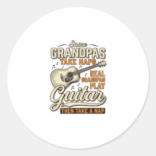 Funny Opa Gitaar Vintage Gravure Shirt Ontwerp Ronde Sticker