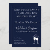 Funny Open Bar Free Cake Wedding Save the Date (Voorkant / Achterkant)
