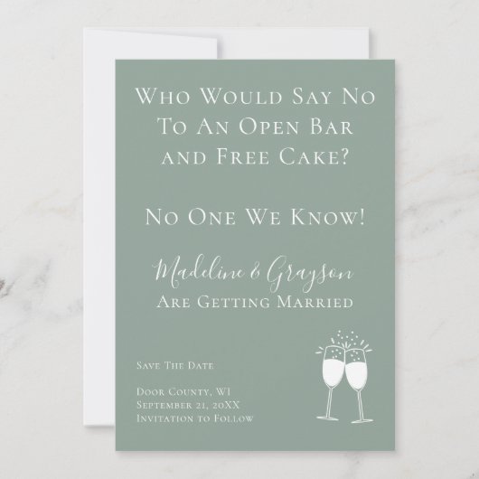 Funny Open Bar Free Cake Wedding Save the Date (Voorkant)