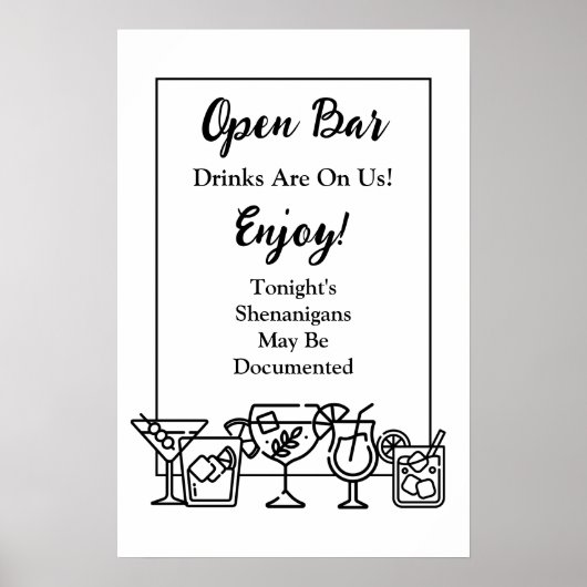 Funny Open Bar Wedding Sign Poster (Voorkant)