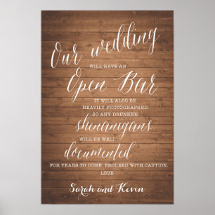 Funny Open Bar Wedding-teken Persoonlijke namen Poster