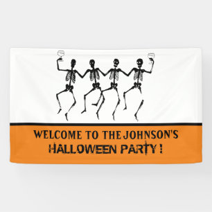  Funny Oranje en Black Dansende Skeleton Halloween Spandoek