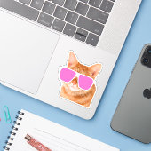 Funny Oranje Tabby Cat Peeking Sticker (Laptop met iPhone)