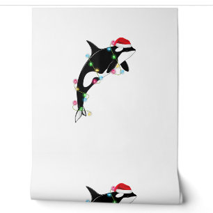 Funny Orca Killer Whale Santa Hat Zee en Behang