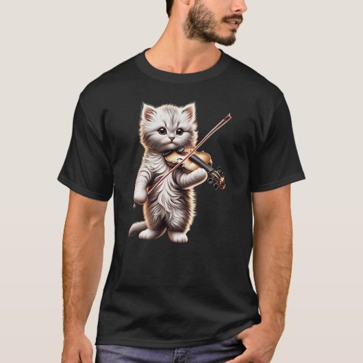 Funny Orchestra Musician Violinist Cute Cat Playin T-shirt (Voorkant)