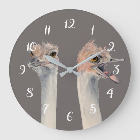 Funny Ostrich Bird Waterverf Painting Grote Klok (Voorkant)