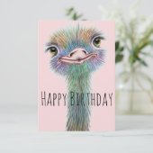 Funny Ostrich  Birthday Kaart (Staand voorkant)