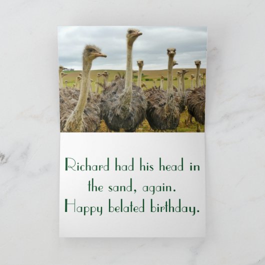 Funny Ostrich carte d'anniversaire tardive (Intérieur)