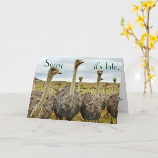 Funny Ostrich carte d'anniversaire tardive (Fleur jaune)