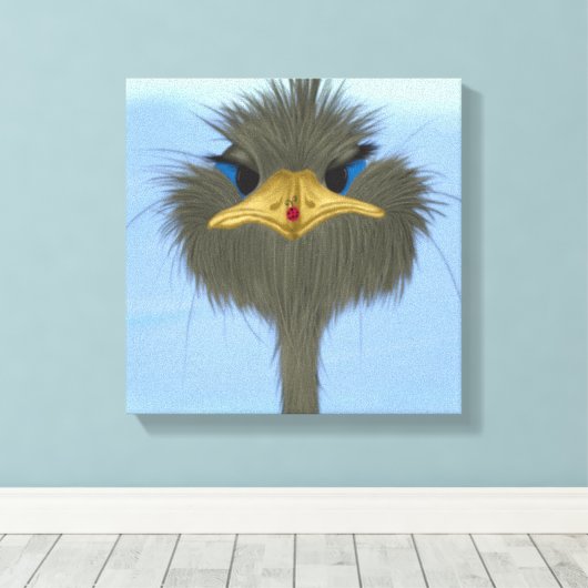 Funny Ostrich George en Cute Ladybug Canvas Afdruk (Insitu (Houten vloer))