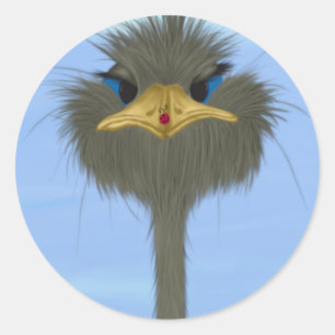 Funny Ostrich George en Cute Ladybug Ronde Sticker