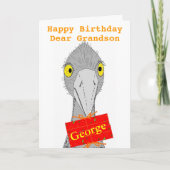 Funny Ostrich, petit-fils, ajouter nom, carte d'an (Devant)
