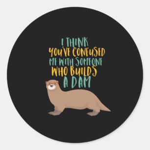 Funny Otter Cartoon Vertrouwd met Dam Beaver Ronde Sticker