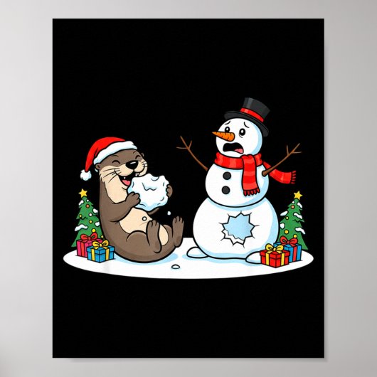 Funny Otter Snowman Christmas Tree Xmas Womens Men Poster (Voorkant)