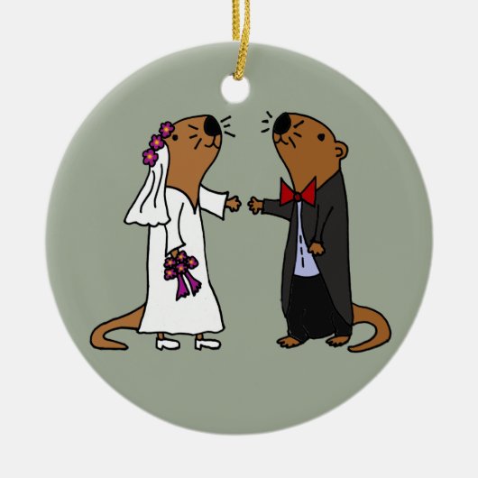 Funny Otter Wedding Cartoon Keramisch Ornament (Voorkant)